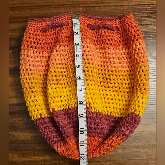 Crochet Drawstring Backpack - Orange & Yellow - Picture 5 of 6